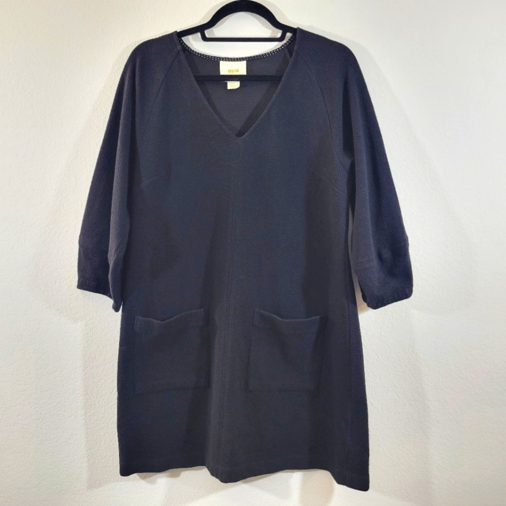 MAEVE by Anthropologie black knit oversized lagenlook V-neck popover solid dress